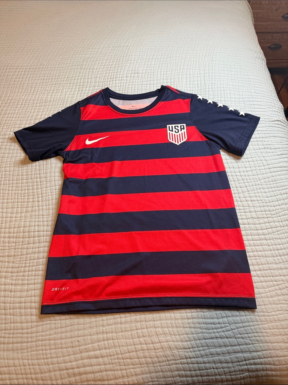 Nike Kids Red & Navy Striped Dri-Fit USA Soccer Tee